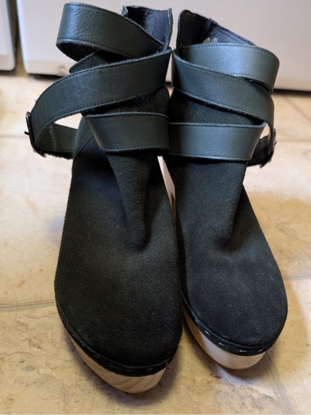 Free People Women’s Green Platform Wedge Sandals with Wrap Straps